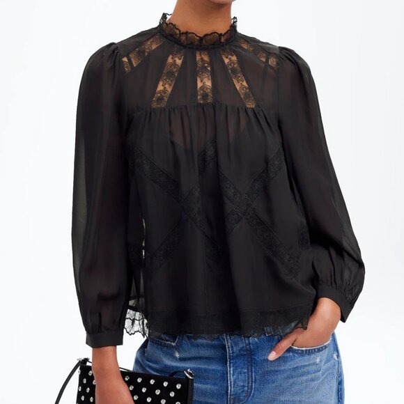Madewell Lace-Inset Top in Silk Size S - Picture 1 of 11